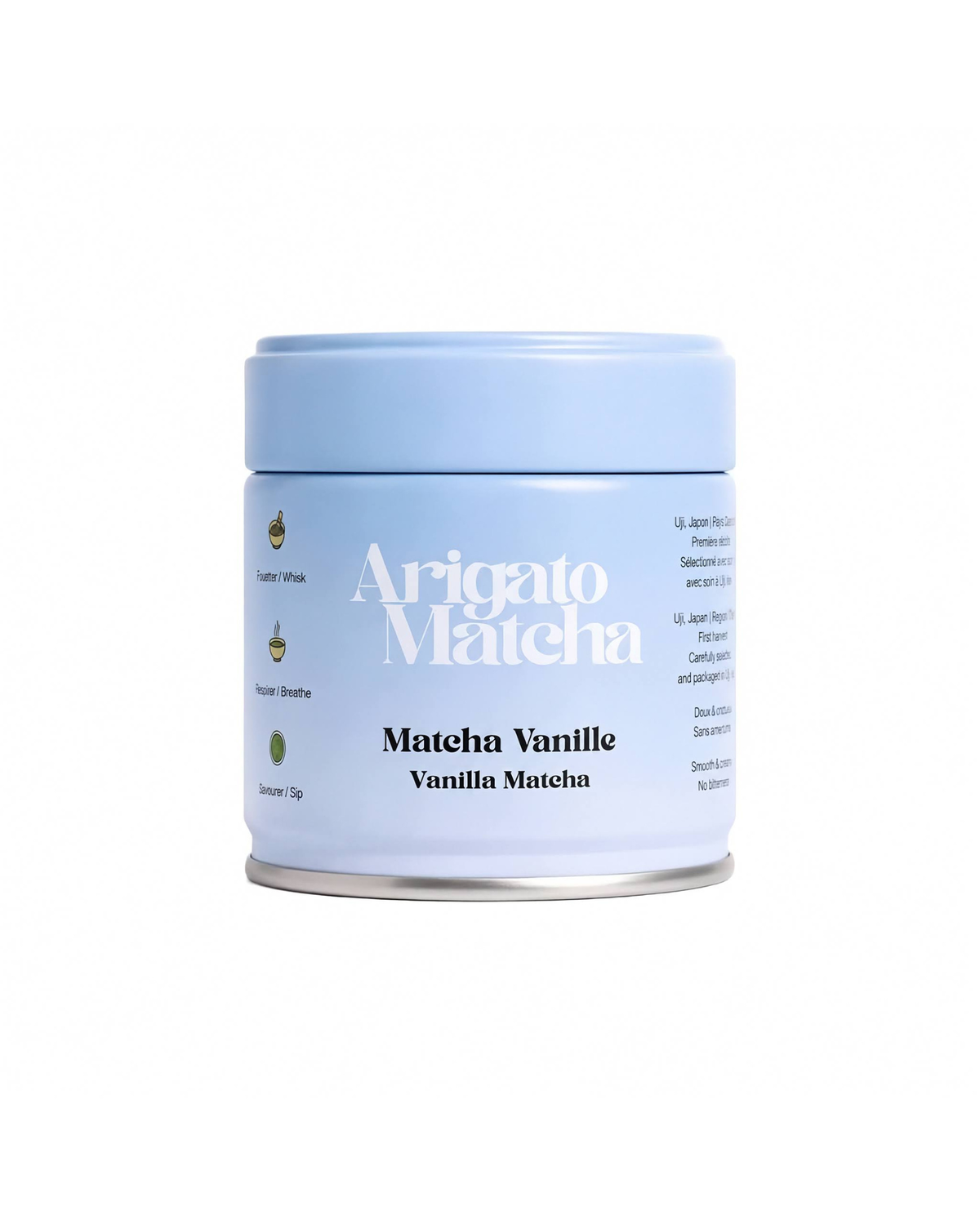 Boîte de matcha cérémonial infusé à la vanille Arigato Matcha